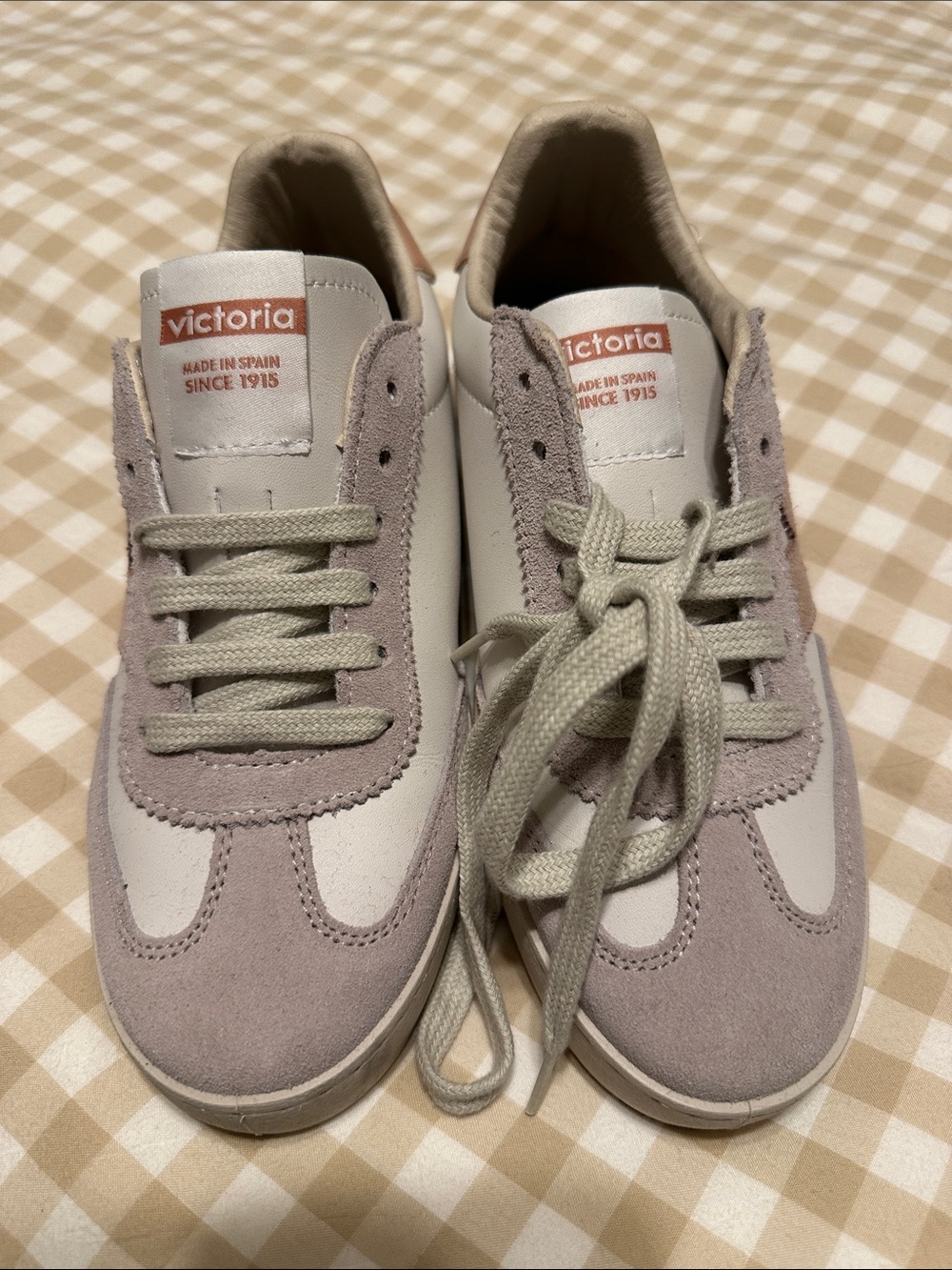 Victoria Two-Tone Suede & Leather Sneakers in Light Mauve and Cream
